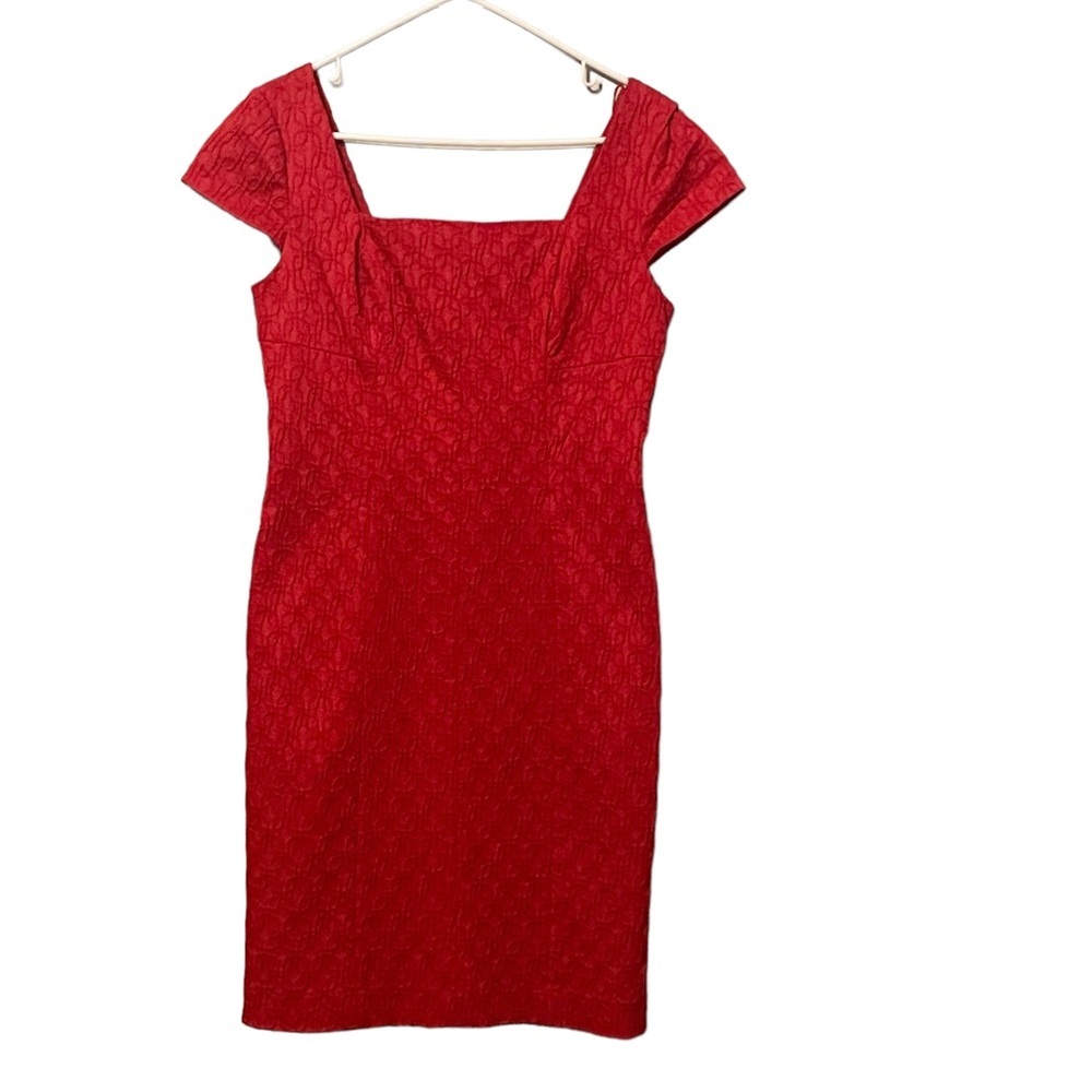 Adrianna Papell Red Textured Square Neck Cocktail Dress Size 8 NWT